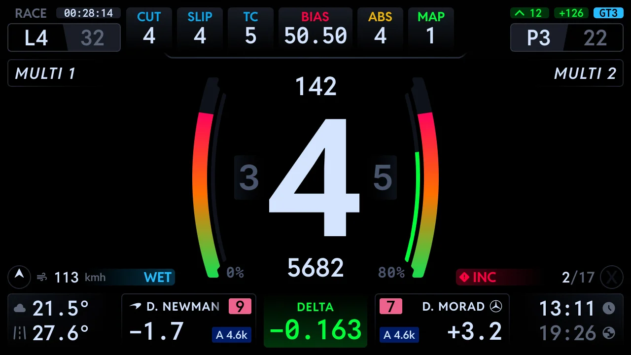 The Endurance dashboard with the MULTI 1 slot ready for an Adaptive Display Zone