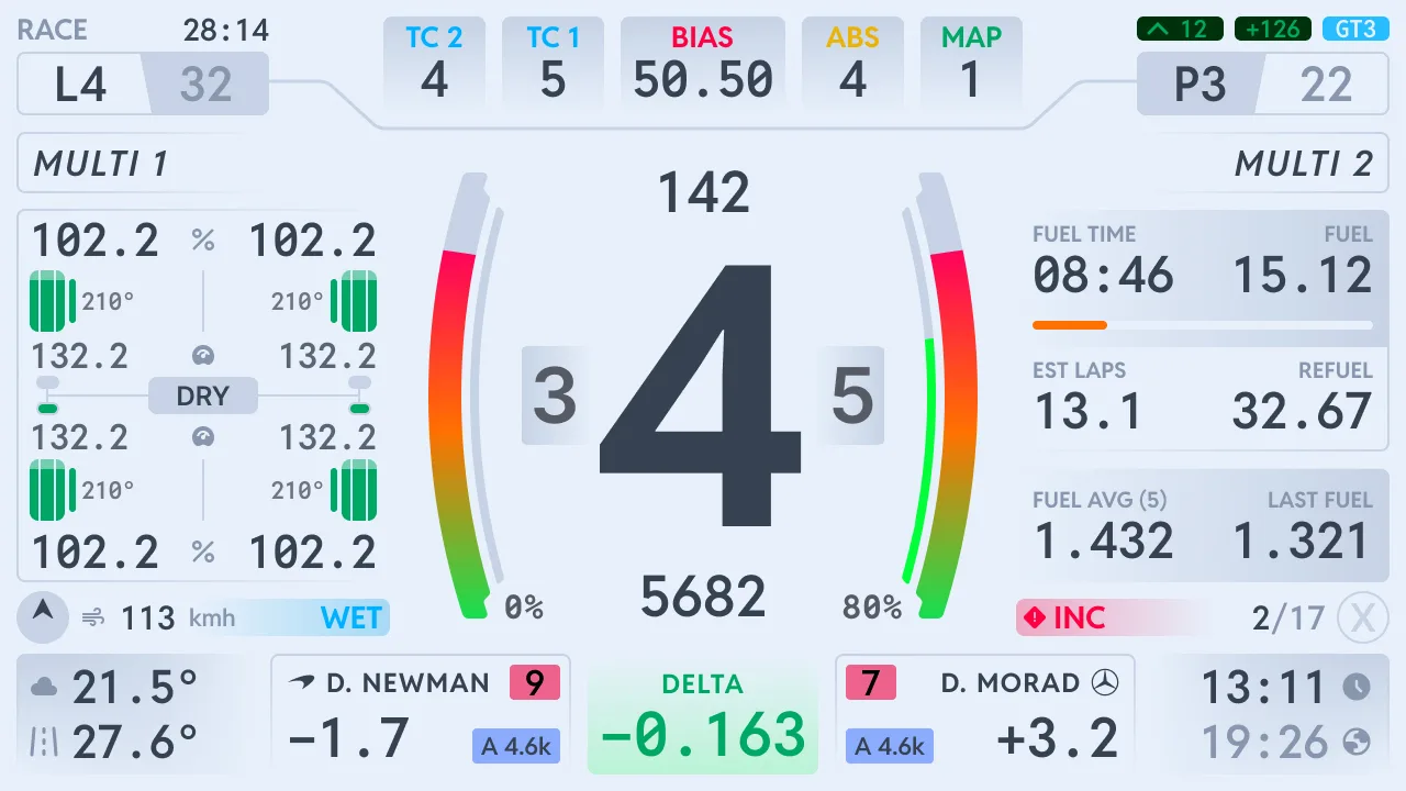 Endurance dashboard Display themes option Light