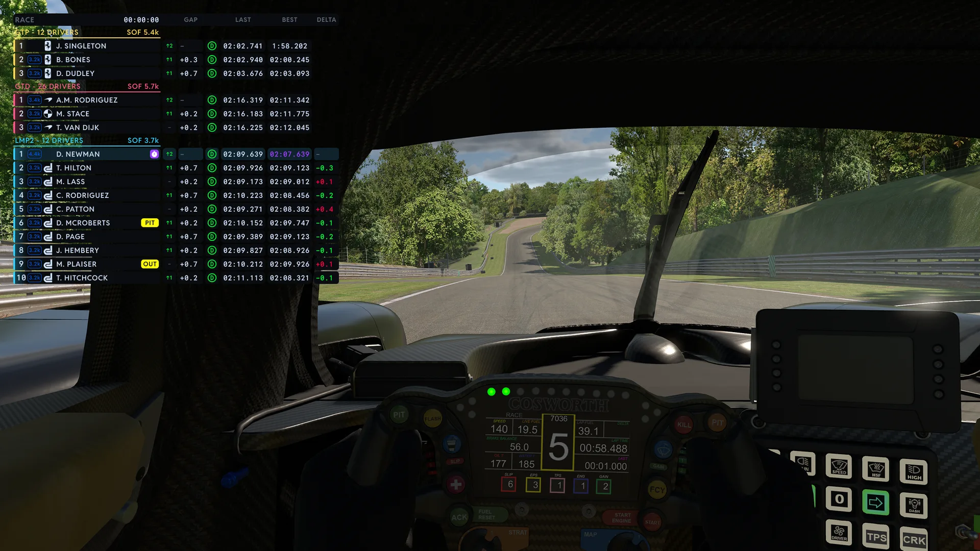 The DNR Leaderboard overlay running in the sim during a race