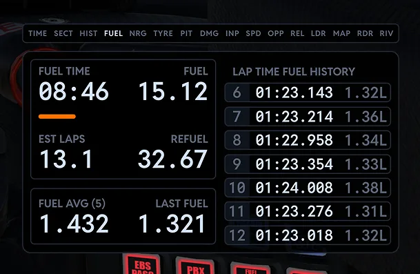 Virtual Box Fuel screen in the sim