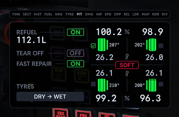 Virtual Box iRacing Pit screen in the sim